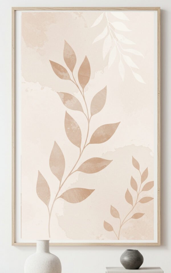 Download elegant minimalist botanical wall art in soft neutral watercolor tones. Scandinavian-inspired printable in 6 high-resolution sizes (A5–A0).