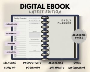Beige Black Minimalist Daily Planner | Digital Personal Notebook | Undated Productivity Journal PDF for iPad & Printable Use