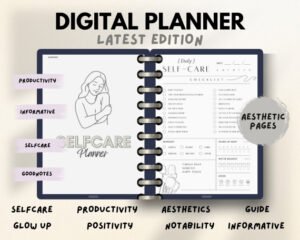 Off White & Grey Minimal Self Care Planner | Digital Wellness Journal | 30-Day Challenge, Habit Tracker & Daily Self-Care Notebook PDF
