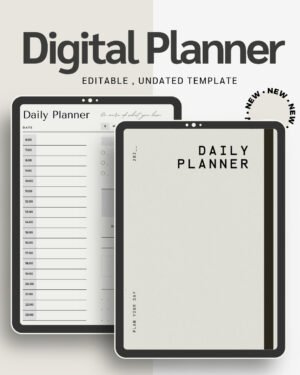 Beige Black Minimalist Daily Planner Digital Personal Notebook Undated Productivity Journal PDF for iPad & Printable Use