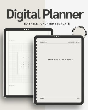 Cream Minimal Monthly Planner Digital Notebook Undated Digital Monthly Calendar Organizer Minimalist Productivity Journal PDF