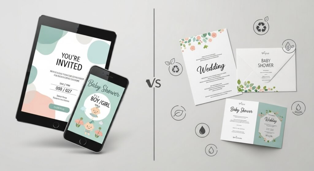digital invitations, wedding digital invitations, baby shower e-cards, customizable digital invitations 2025, eco-friendly digital invites, digital vs paper invitations, editable Canva invitations, modern wedding invitation template, baby shower invitation card online, digital wedding cards with QR code by artisan anthology