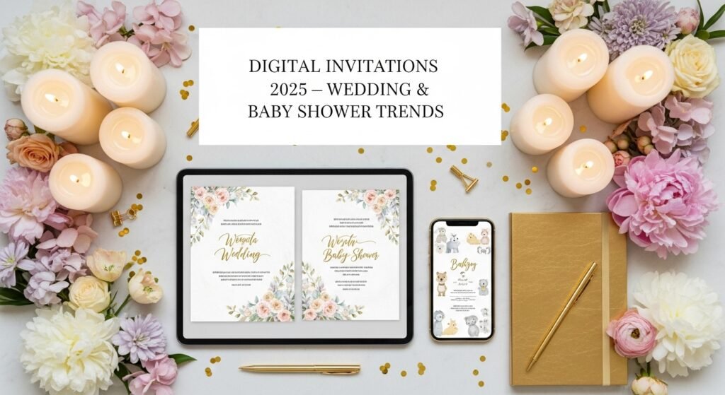 digital invitations, wedding digital invitations, baby shower e-cards, customizable digital invitations 2025, eco-friendly digital invites, digital vs paper invitations, editable Canva invitations, modern wedding invitation template, baby shower invitation card online, digital wedding cards with QR code by artisan anthology