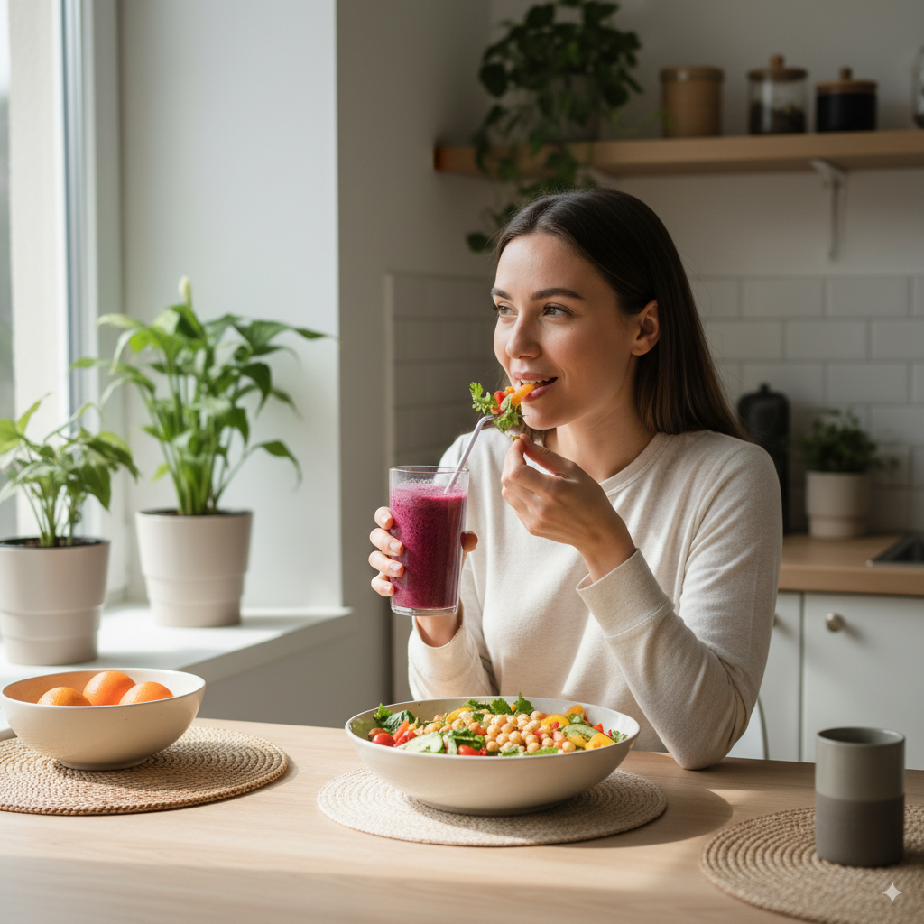 Fibre-maxxing lifestyle – eating prunes and chickpeas daily for natural gut health improvement. by artisan anthology