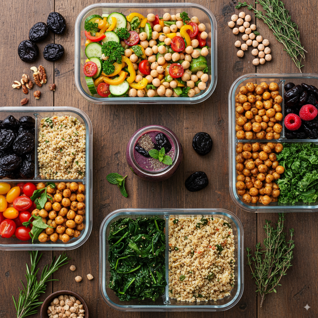High fiber gut health diet plan with prunes, chickpeas, and fibre-maxxing foods for digestion. by artisan anthology