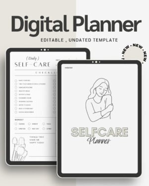 Off White & Grey Minimal Self Care Planner Digital Wellness Journal 30-Day Challenge, Habit Tracker & Daily Self-Care Notebook PDF