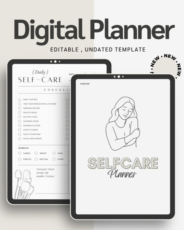 Off White & Grey Minimal Self Care Planner Digital Wellness Journal 30-Day Challenge, Habit Tracker & Daily Self-Care Notebook PDF