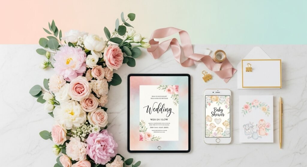 digital invitations, wedding digital invitations, baby shower e-cards, customizable digital invitations 2025, eco-friendly digital invites, digital vs paper invitations, editable Canva invitations, modern wedding invitation template, baby shower invitation card online, digital wedding cards with QR code by artisan anthology