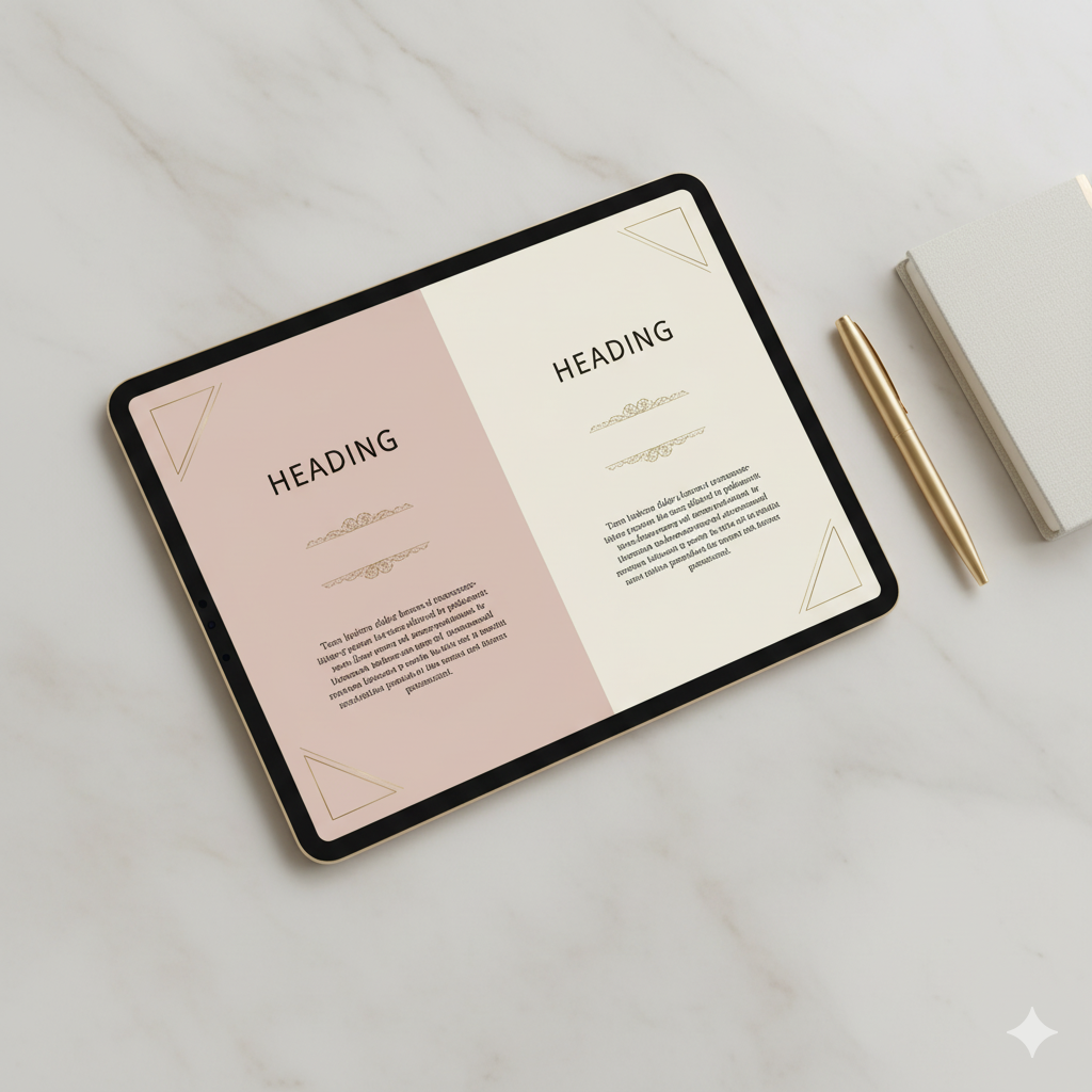 Aesthetic e-book layout design with blush, cream, and gold minimalist styling. by artisan anthology