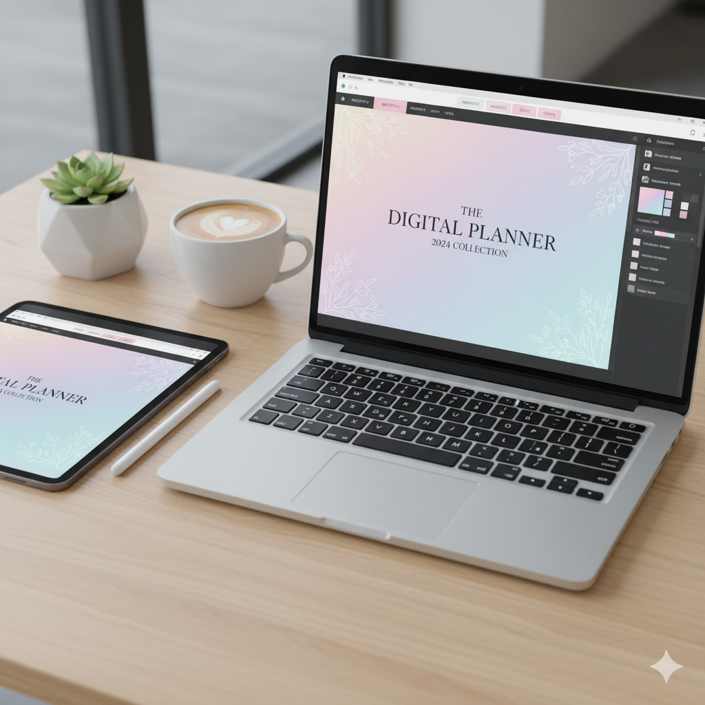 Customized Canva digital planner design with pastel tabs and cover. by artisan anthology
