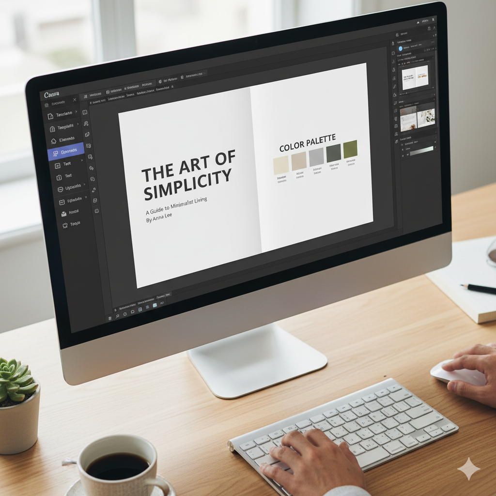 “Designing an e-book in Canva with modern fonts and brand colors.” by artisan anthology