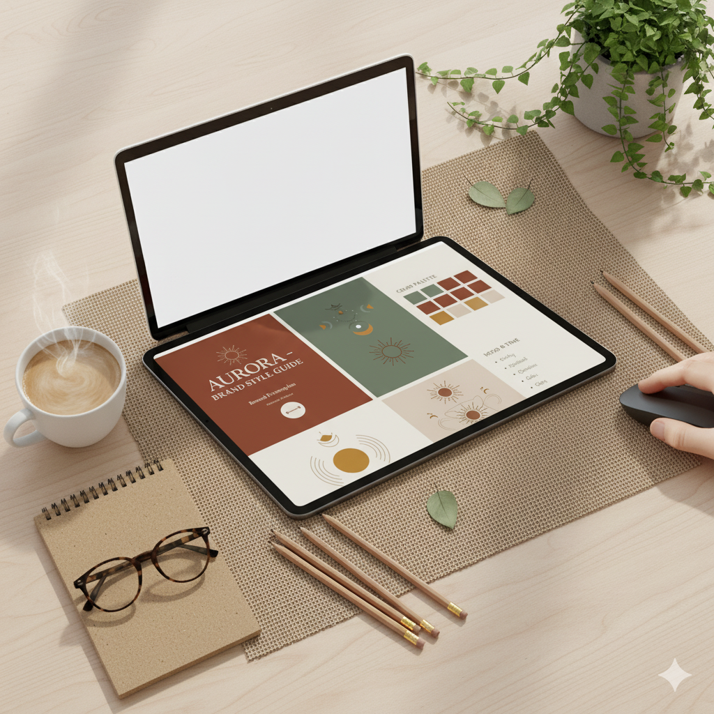 “Ebook outline example on tablet flat lay” by artisan anthology