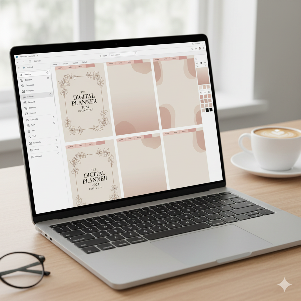 Editable digital planner design template in Canva by artisan anthology