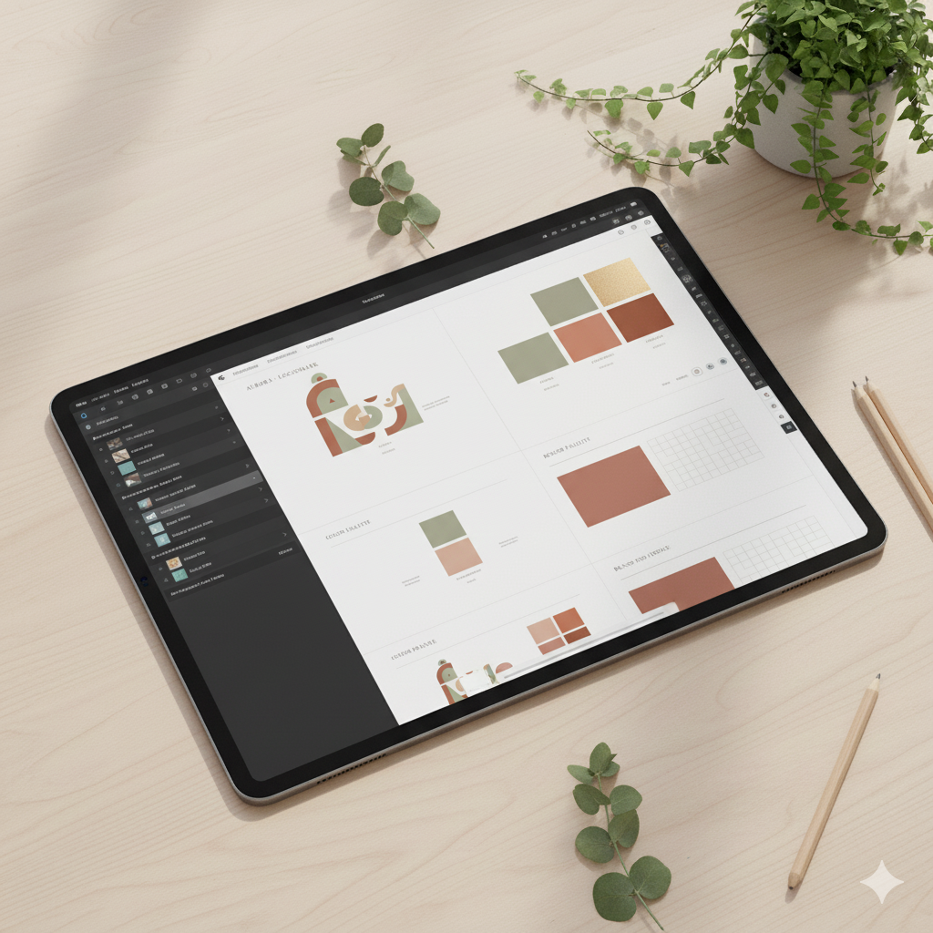 “Modern e-book template on tablet flat lay” by artisan anthology