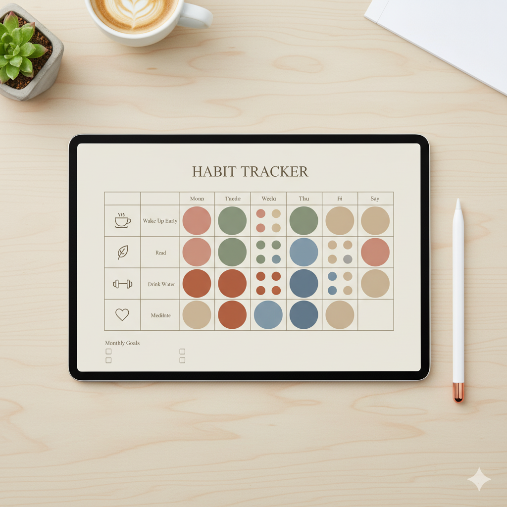 Habit tracker page in a minimal digital planner by artisan anthology
