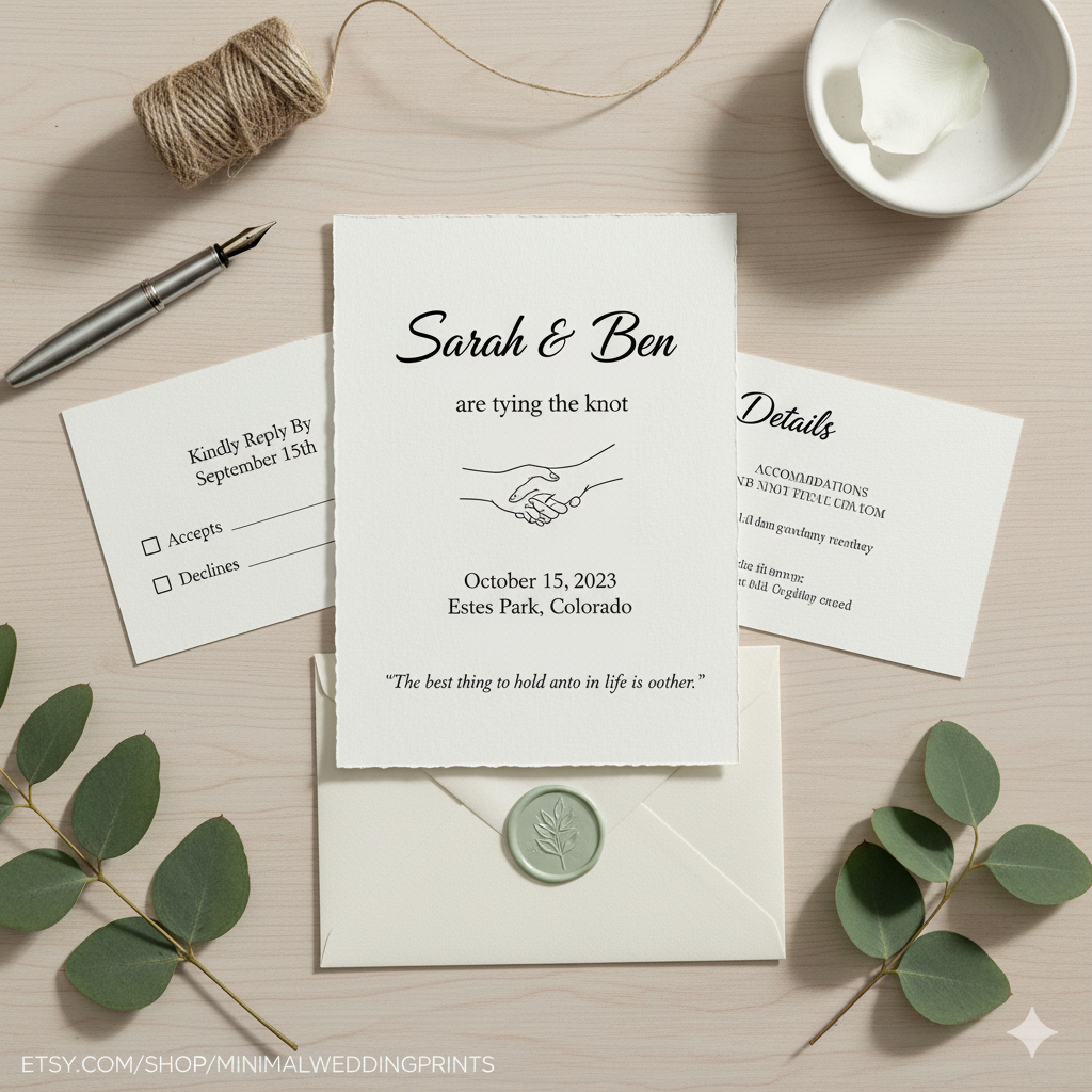 Modern typography wedding invitation with romantic quote and minimalist design by artisan anthology