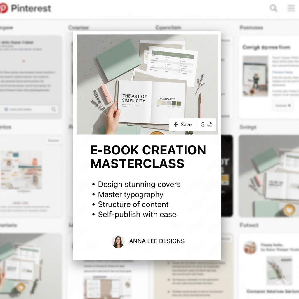 “Pinterest pin design showcasing e-book writing and design tips.” by artisan anthology