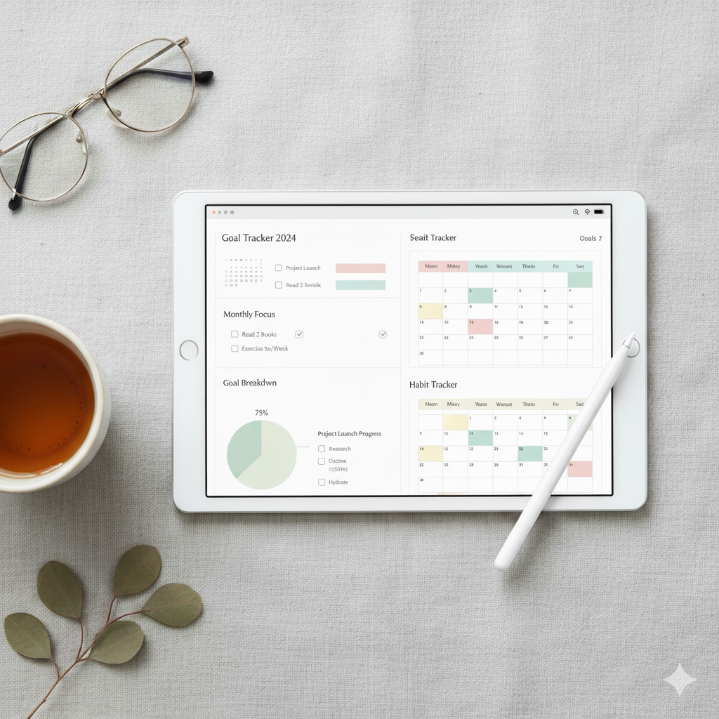 “Aesthetic goal tracker digital planner template” by artisan anthology
