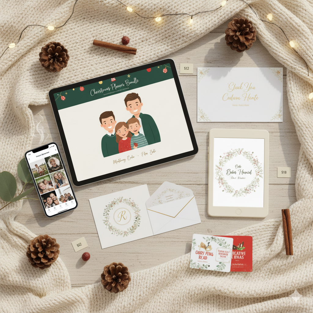 Personalized digital Christmas gift ideas including custom portraits and digital stationery.by artisan anthology
