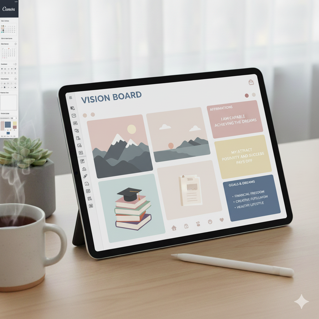 Vision board page design for digital planner by artisan anthology