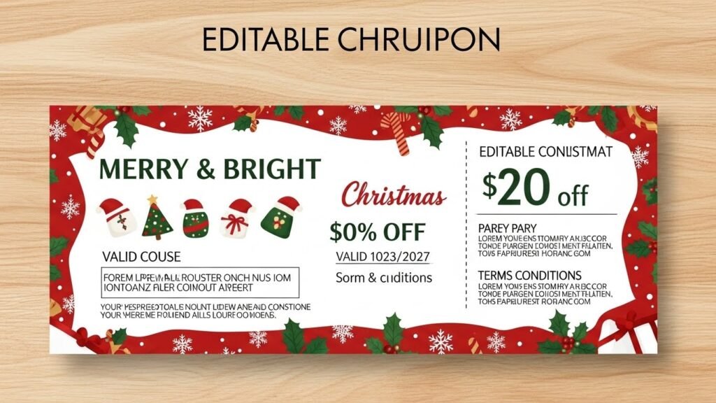 Canva editable Christmas coupons for holiday sales by artisan anthology.
