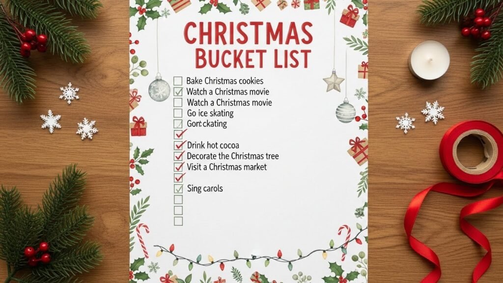 Christmas bucket list printable by artisan anthology.