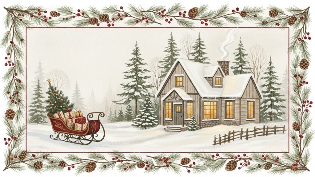 Cozy cottage Christmas wall art by artisan anthology.