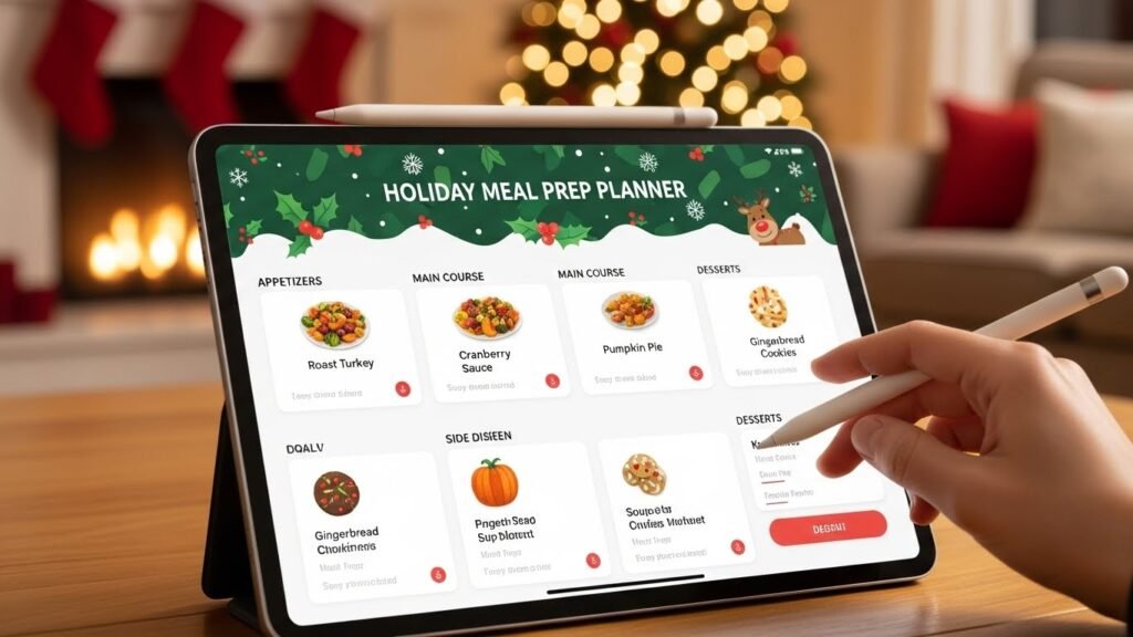 Digital holiday meal prep planner for Christmas cooking.by artisan anthology.