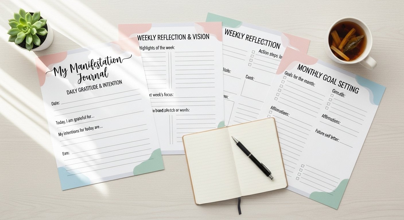 Printable manifestation journal for beginners daily prompts by artisan anthology.