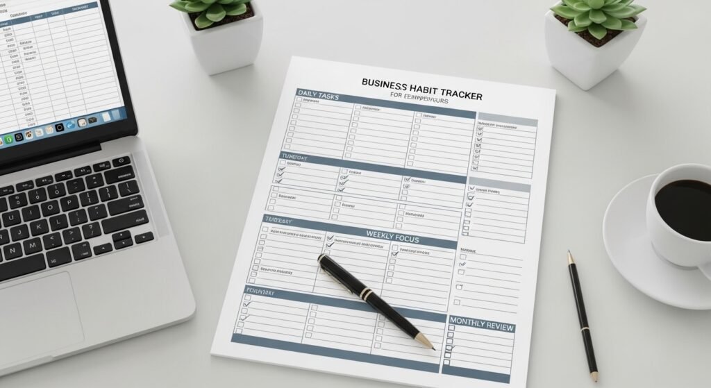 business habit tracker printable for productivity planning by artisan anthology.
