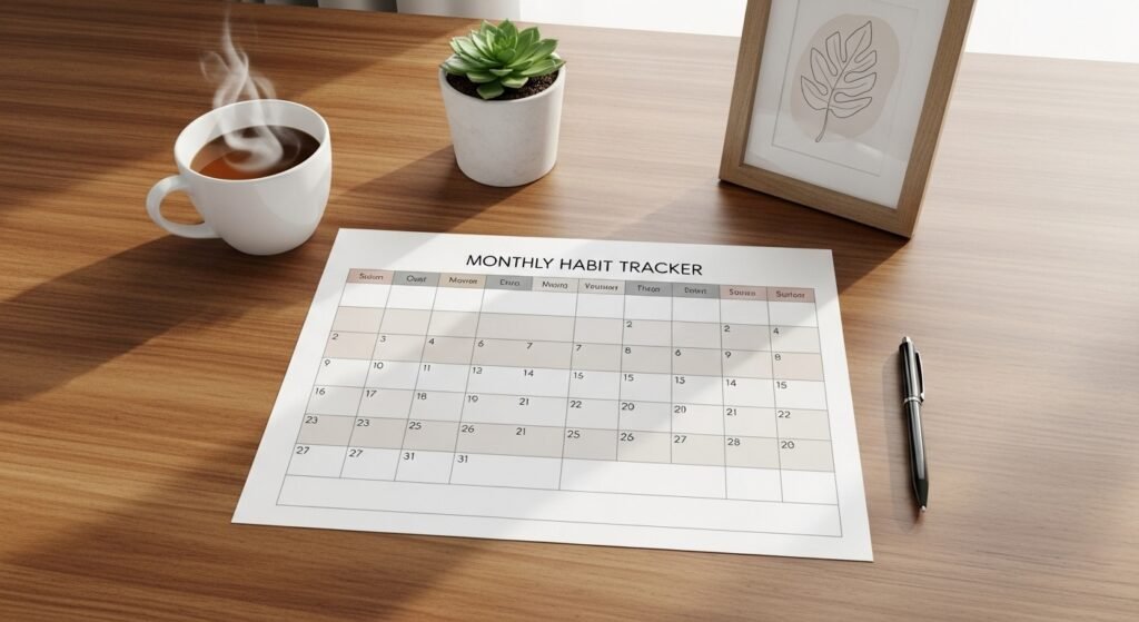 monthly habit tracker printable for building daily habits by artisan anthology.