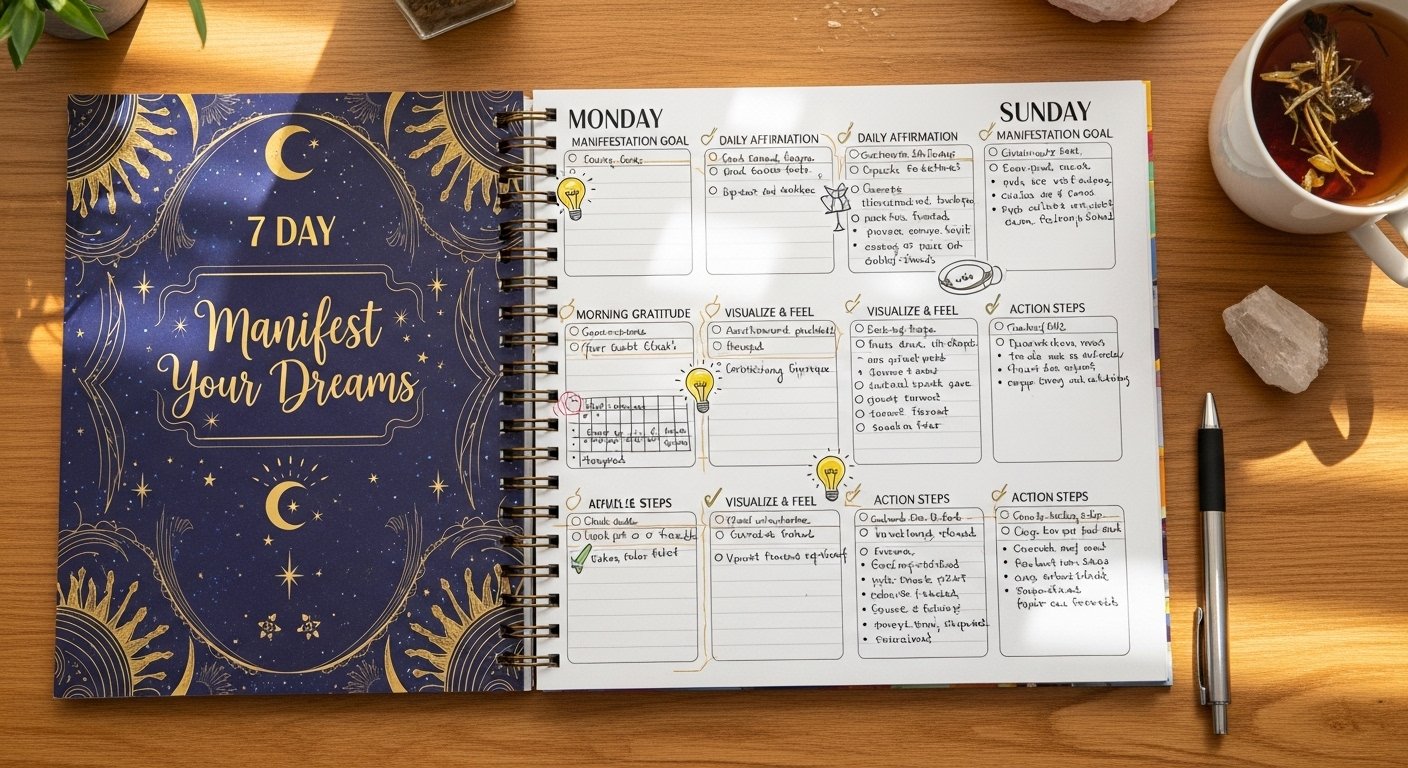 seven day manifestation planner template by artisan anthology.
