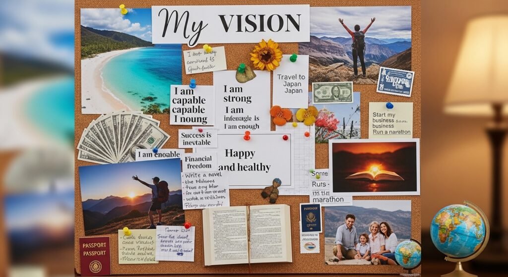 vision board for goal manifestation by artisan anthology.