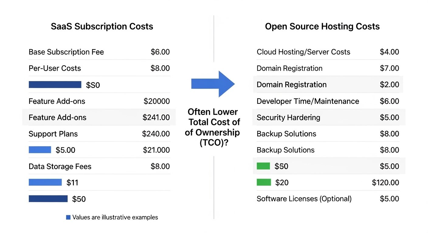 open source alternatives to saas cost comparison chart by artisan anthology.