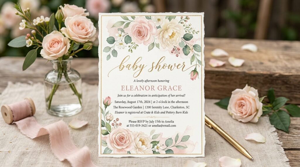 Floral printable baby shower invitation template by artisan anthology llc.
