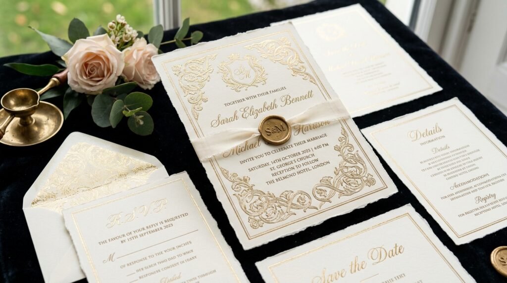 Gold luxury wedding invitation template by artisan anthology llc.