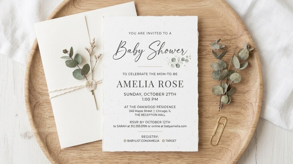 Minimalist printable baby shower invitation by artisan anthology llc.