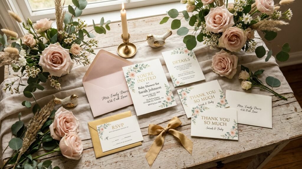 Printable baby shower invitation suite for elegant events by artisan anthology llc.