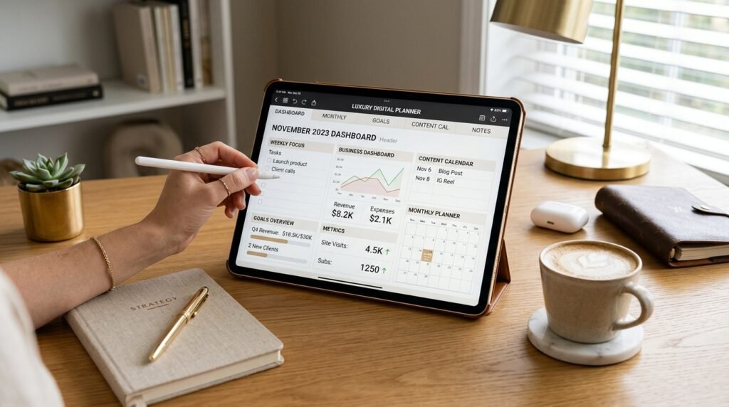 GoodNotes-compatible digital planner for business organization by artisan anthology llc.