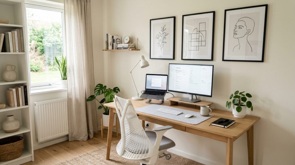 Minimalist printable wall art set in stylish home office by artisan anthology llc.