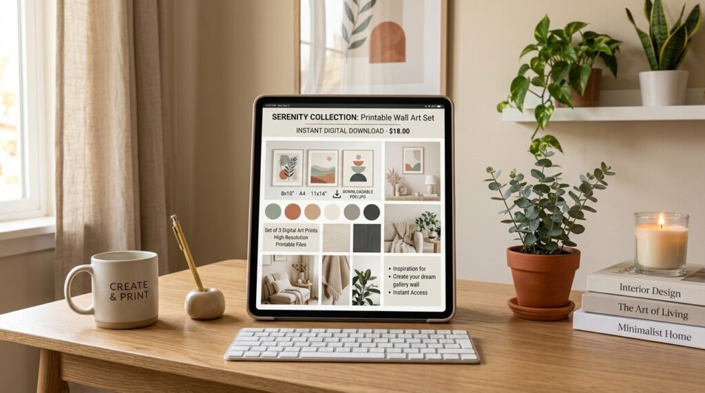 Minimalist printable wall art set instant download digital product concept by artisan anthology llc.