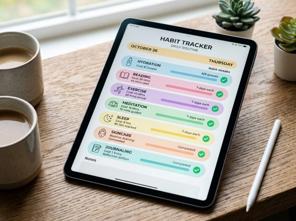 A digital habit tracker helping users stay consistent with healthy daily routines by artisan anthology llc.