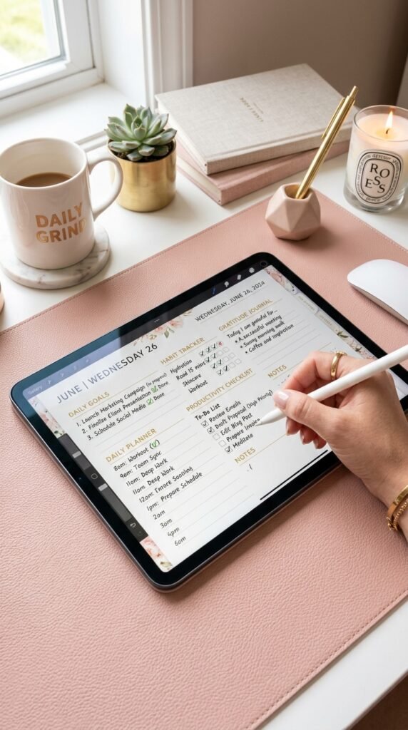 Digital That Girl planner with daily goals, gratitude journal, and habit tracker. by artisan anthology llc.