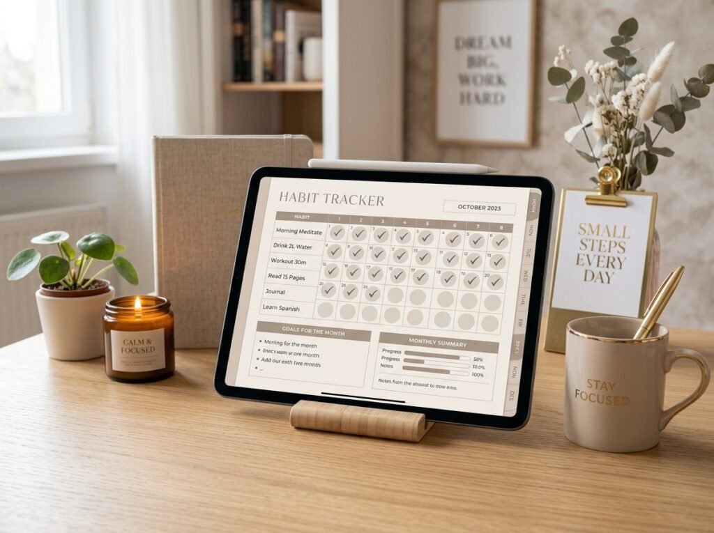 Digital habit tracker helping users stay consistent with healthy daily habits by artisan anthology llc.
