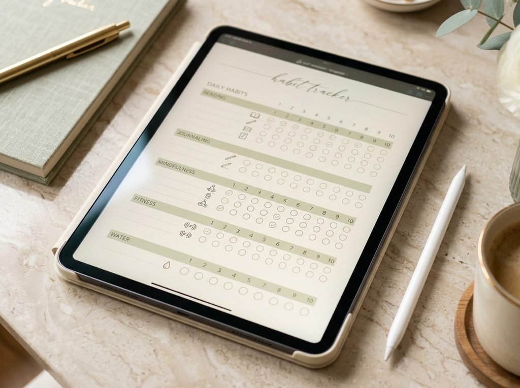 Simple five-minute routine reset with a digital planner and organized workspace by artisan anthology llc.