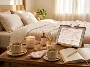 That Girl self-care routine with skincare, journaling and digital planning by artisan anthology llc.